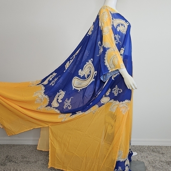 NWT - SUMMER AFRICAN CHIFFON KIMONO KAFTAN TWO PIECE PANT SET / LONG ABA… - Picture 5 of 7